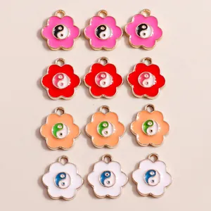 DIY colorful flower yin yang enamel pendants in pink red orange and white alloy charms