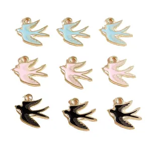 9pcs alloy swallow bird pendants with colorful enamel finish for DIY jewelry making