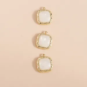 Pendentifs carrés en œil de chat et perle avec bordure dorée pour création de bijoux DIY