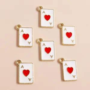 Lot de 6 pendentifs as de cœur en alliage doré et émail blanc pour bijoux DIY