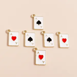 Pendentifs émaillés cartes poker as de cœur et de pique pour création bijoux