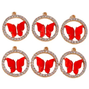 6er-Pack vergoldete Schmetterlingsanhänger mit glitzernden Straßsteinen für DIY-Schmuck