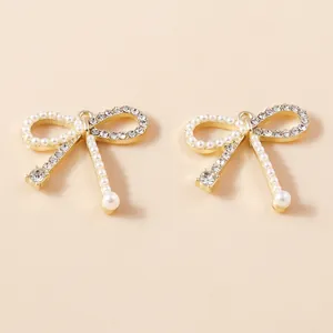 Pendentif nœud doré élégant avec perles et strass pour création de bijoux DIY