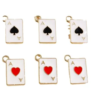 Pendentifs cartes de poker as de cœur et pique en émail pour bijoux DIY