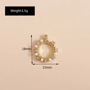 Λεπτομέρεια χρυσού μενταγιόν 18x15mm με πέρλες και στρας για DIY κοσμήματα