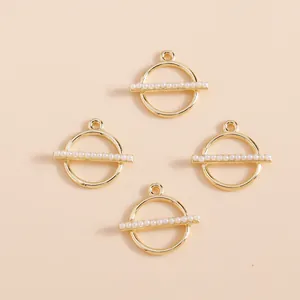 Geometric Round Zinc Alloy Simulated Artificial Pearl Pendant Charms For DIY Jewelry Making Necklaces Earrings Finding Accessory Gold