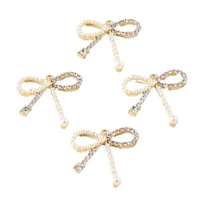 Lot de pendentifs nœuds dorés élégants avec perles et strass pour création bijoux