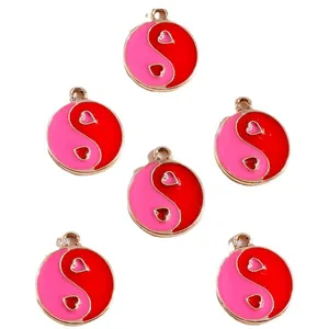 Pink and red heart yin yang pendants in gold finish alloy for DIY jewelry making