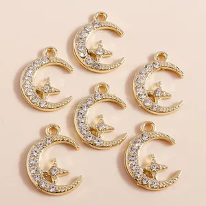 Goldene Mond und Stern Anhänger aus Legierung mit Strasssteinen für DIY Schmuck 5er Set
