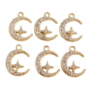 Set mit 6 goldenen Stern- und Mondanhängern mit funkelnden Strasssteinen für DIY-Schmuck