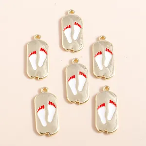 Golden alloy footprint pendants with colorful drip oil finish for DIY jewelry necklaces