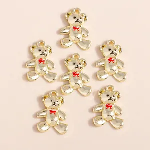 Goldene Bären-Anhänger mit roter Schleife für DIY-Schmuckherstellung 6er-Pack