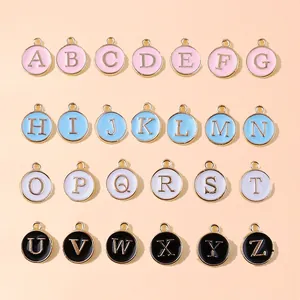 10 Pieces DIY Jewelry Making Alloy Enamel Round English Letter Pendant Charms For Necklace Bracelet Accessories A-Z Initial