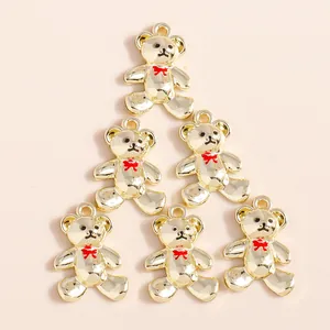 Vergoldete Legierung Emaille Teddybär Anhänger Für DIY Schmuckherstellung Cartoon Tier Charms Für Halsketten Armbänder Handwerk
