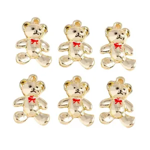 6er-Set Goldener Bär Anhänger mit roten Schleifen für DIY-Schmuck und Bastelarbeiten