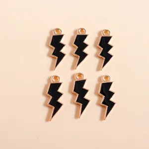 Set de 6 colgantes de rayo en aleación dorada y esmalte negro para bisutería artesanal