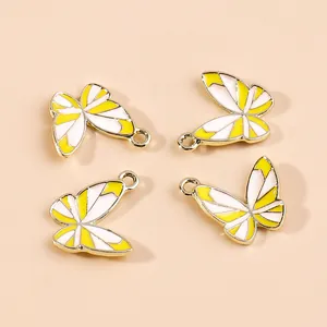 Set aus 4 gelben und perlmuttweißen Schmetterlingsanhängern aus Legierung für DIY-Schmuck