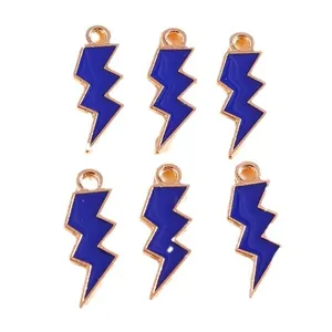 Colgantes de rayo en esmalte azul con marcos dorados para creación de joyas manualidades