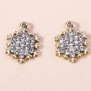 Golden snowflake pendants with sparkling rhinestones for DIY jewelry making accessories
