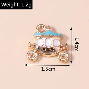 Detailed view of blue pumpkin carriage pendant with metal base and precise dimensions