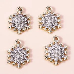 Golden snowflake pendants with sparkling rhinestones for DIY jewelry making accessories