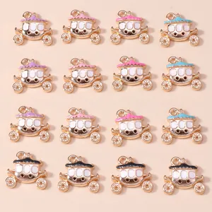 Alloy Enamel Pumpkin Carriage Pendants DIY Jewelry Making Charms Findings Princess Fairy Tale Gold Plated Handcraft Accessories For Necklace Bracelet