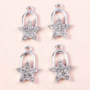 Funkelnde Sternanhänger mit weißen Strasssteinen und Silberlegierung für DIY-Schmuck