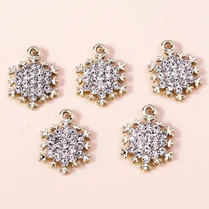 10Pcs Snowflake Pendant Charms For DIY Jewelry Making Alloy Rhinestone Gold Winter Christmas Decorative Hanging Ornaments