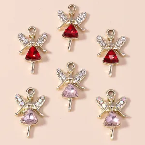 Pendentifs anges en cristal avec ailes en strass et pierres facettées en lot de 6