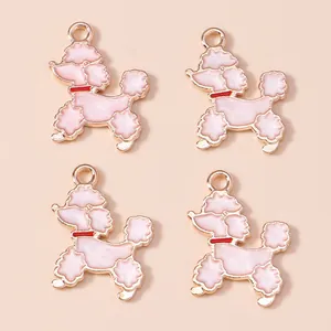 Set di graziosi ciondoli barboncino in smalto rosa con bordi dorati per gioielli DIY