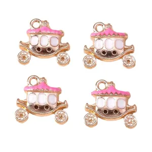 Golden and pink pumpkin carriage charms for DIY jewelry making set of 4 pieces