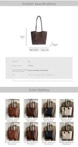 Detailed size specifications for large capacity PU tote bag with multi-color options