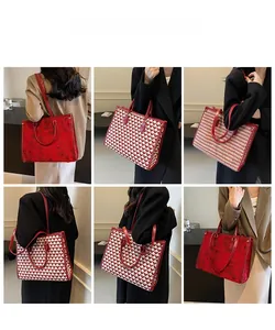 Detail view of red houndstooth bridal tote bag shown in multiple shoulder and hand-carry styles