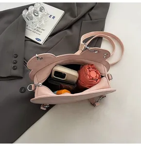 Borsa a tracolla rosa a forma di gatto con interno spazioso per cellulare e portafoglio