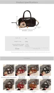 Detailed dimensions and color palette for the PU leather Boston handbag with measurements