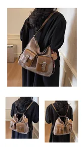 Detail view of retro tote showing dual front pockets and versatile backpack straps
