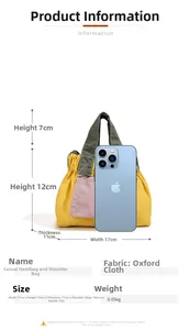 Specifiche dettagliate sulle dimensioni della mini borsa oxford gialla con confronto