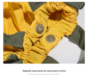 Dettaglio della chiusura magnetica e fodera a contrasto della borsa a mano in nylon