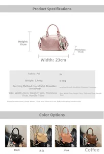 Detailed size chart and specifications for the PU leather Boston bowling handbag