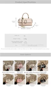 Detailed size chart and multi-color selection of the PU leather crossbody square bag