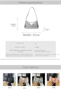 Detailed dimension chart and color guide for a stylish PU leather bow underarm handbag