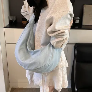 Sac Hobo en Denim Minimaliste pour Femmes Grande Capacité Sac à Bandoulière Décontracté Souple Sac à Main en Denim Bleu