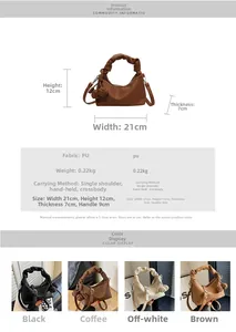 Detailed size chart of stylish dumpling bag with fabric texture and dimensions
