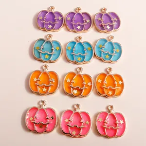 Halloween Pumpkin Enamel Alloy Charms Jack-O-Lantern Star Castle Pattern DIY Jewelry Making Pendants For Necklace Bracelet Earrings Party Decor