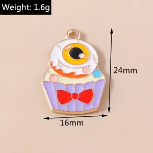 Creepy eye cupcake enamel charm for Halloween DIY jewelry making with dimensions