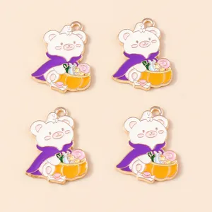 Halloween bear charms set with purple cloaks and pumpkin baskets for DIY jewelry making