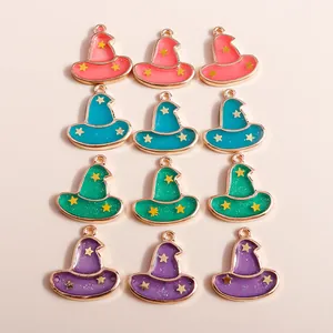 Ciondolo in Lega di Cappello da Strega in Smalto di Halloween Pentagramma Stella Charms per Fai da Te Creazione di Gioielli Orecchini Collana Accessorio