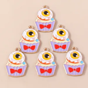 Spooky Halloween Eyeball Cupcake DIY Jewelry Charms Enamel Zinc Alloy Pendants For Bracelet Necklace Making Accessories