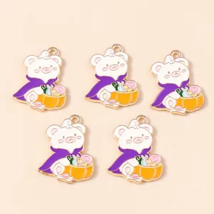 Halloween bear charms with purple cloaks and pumpkin baskets for DIY jewelry making