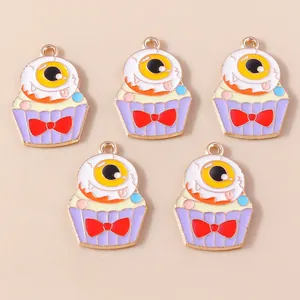 Five Halloween eyeball cupcake charms with red bows for jewelry DIY crafts